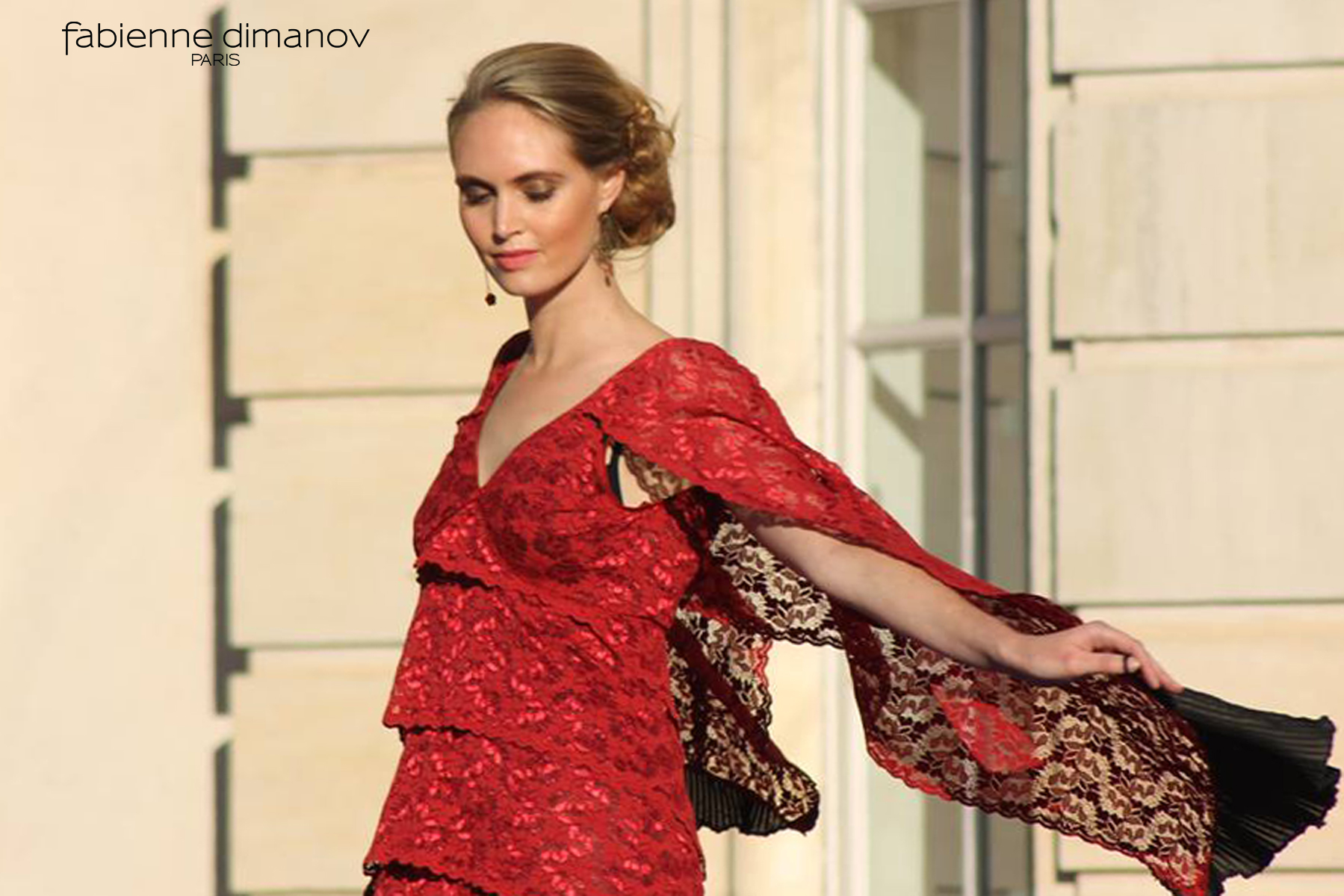 Robe de cocktail Ibis en dentelle rouge - Fabienne Dimanov Paris