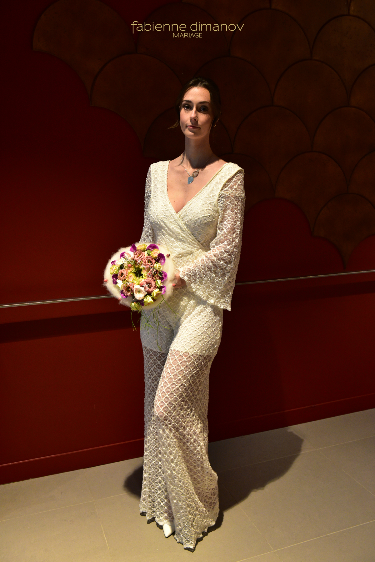Combinaison pantalon de mariée sur-mesure- Accroche Cœur - D'Amour & D'Amitié - Collection 2021-2022 - Fabienne Dimanov Mariage