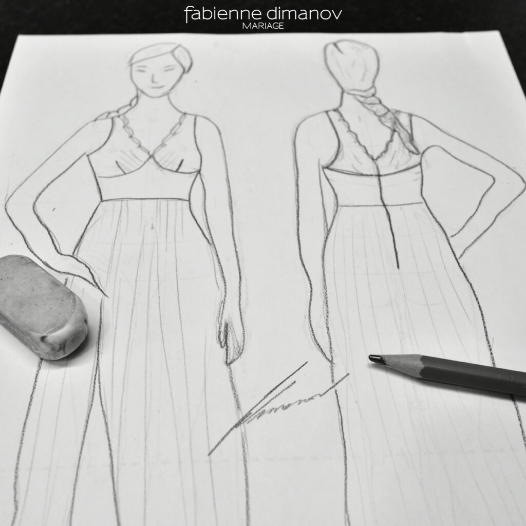 CROQUIS - création d'une robe sur mesure - Fabienne Dimanov Mariage