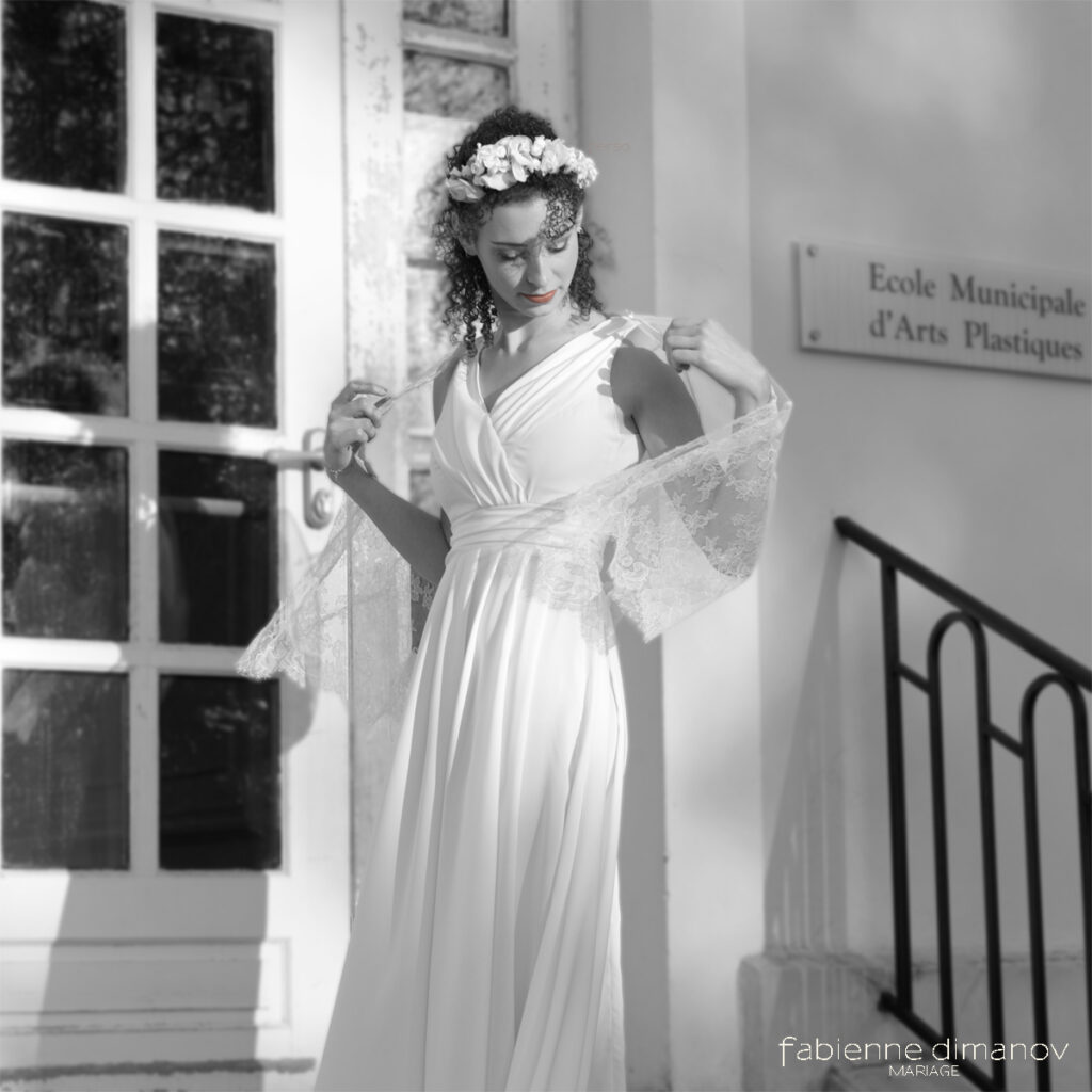 Création d'une robe de mariée sur mesure inspiration vestale - Fabienne Dimanov Mariage